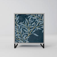 SIDEBOARD BLUE LEAVES, Grau, 57,5x42x67,5 cm, Schwarze Metall-Rahmenfüße - Multicolor/Schwarz, Holzwerkstoff/Metall (57.5/67.5/42cm) - SpaceRebels