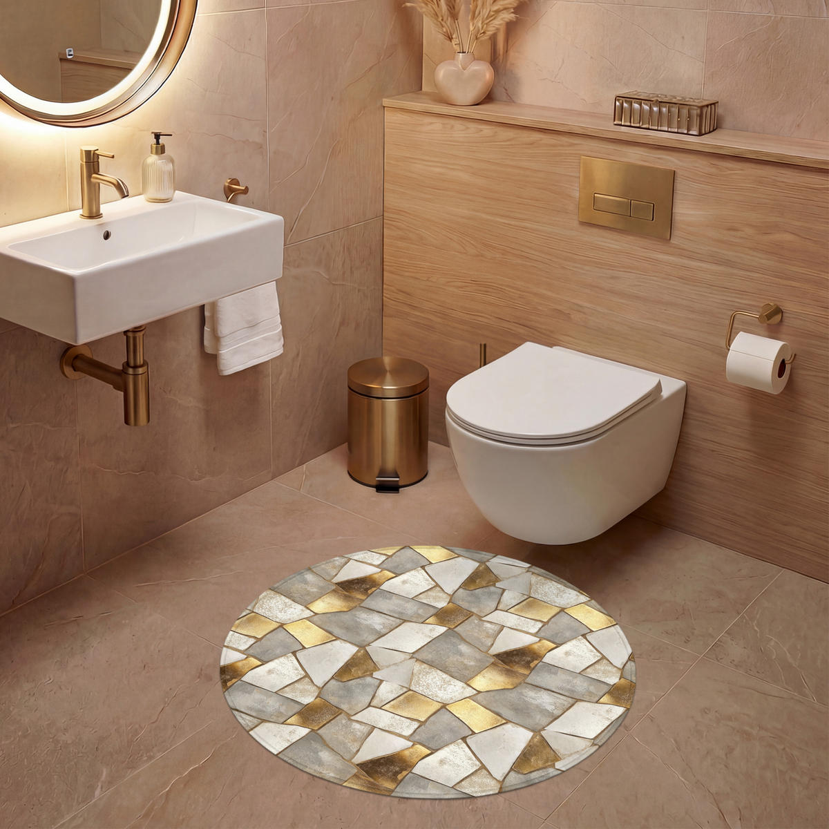 WC PŘEDLOŽKA Mozaika - Mramor - Zlato 70x70 cm - šampaňská, textil/plast (70/1cm) - OnlyWow