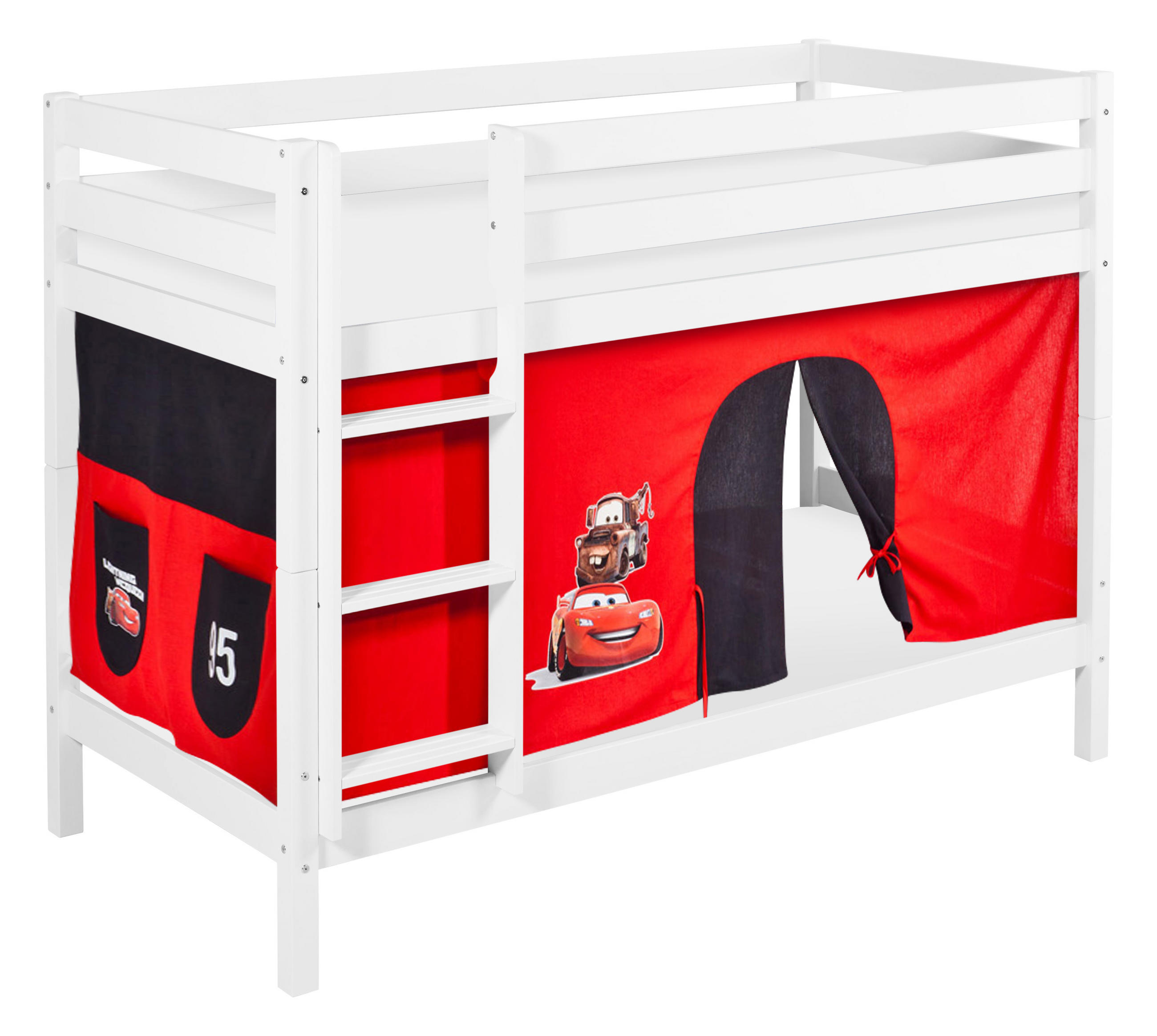 ETAGENBETT JELLE 90x200 cm Disney Cars - Hochbett - inkl. Vorhang und 2 Lattenrosten - Weiß, Holz - Lilokids