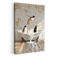 LEINWANDBILD Vintage - Pinguin - Badewanne - Schaumstoff 60x90 cm - Schwarz, Textil (60/90cm) - MuchoWow