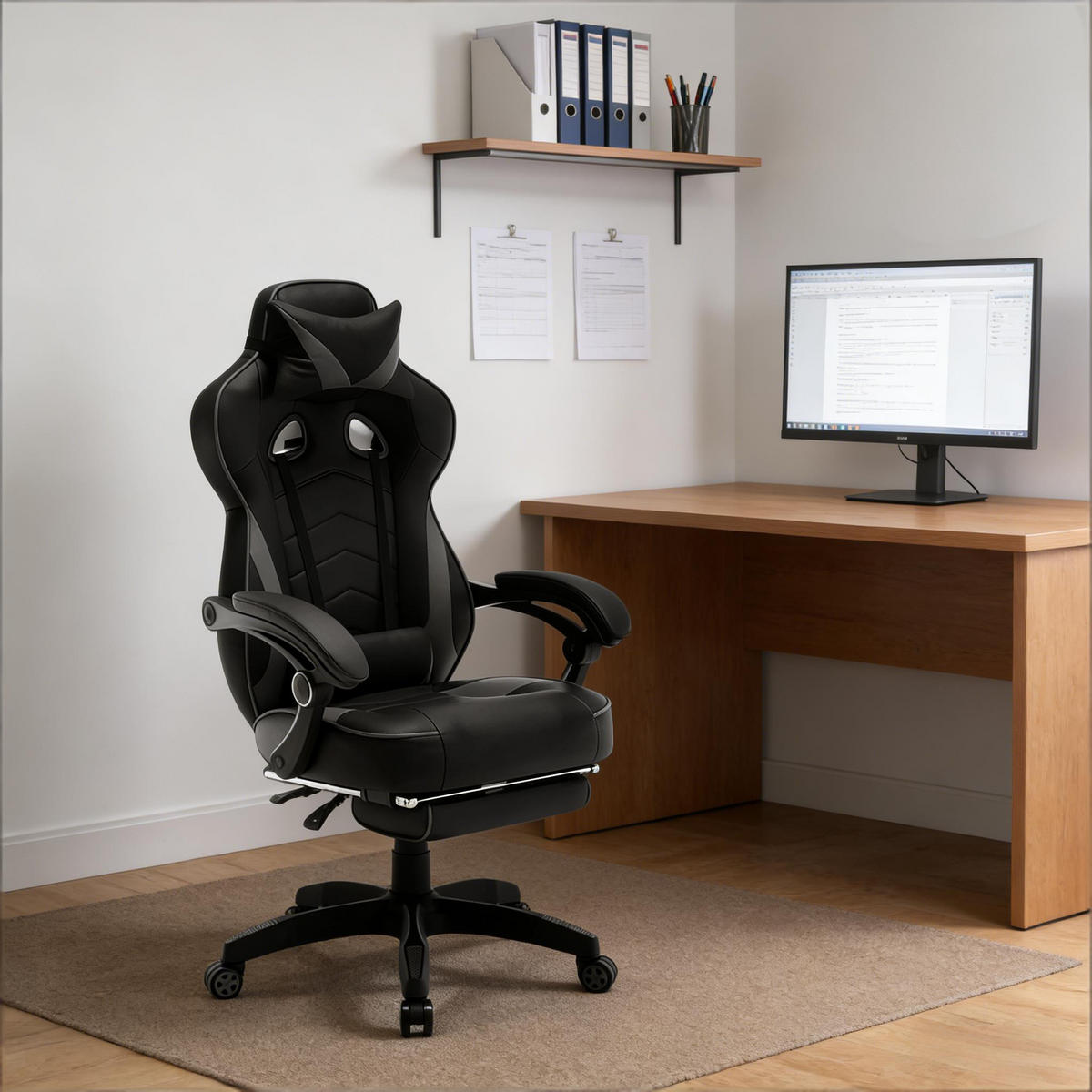 GAMINGSTUHL Schwarz/Grau 70/46/128 cm - Schwarz, Metall (70/128/46cm) - PANGIVO