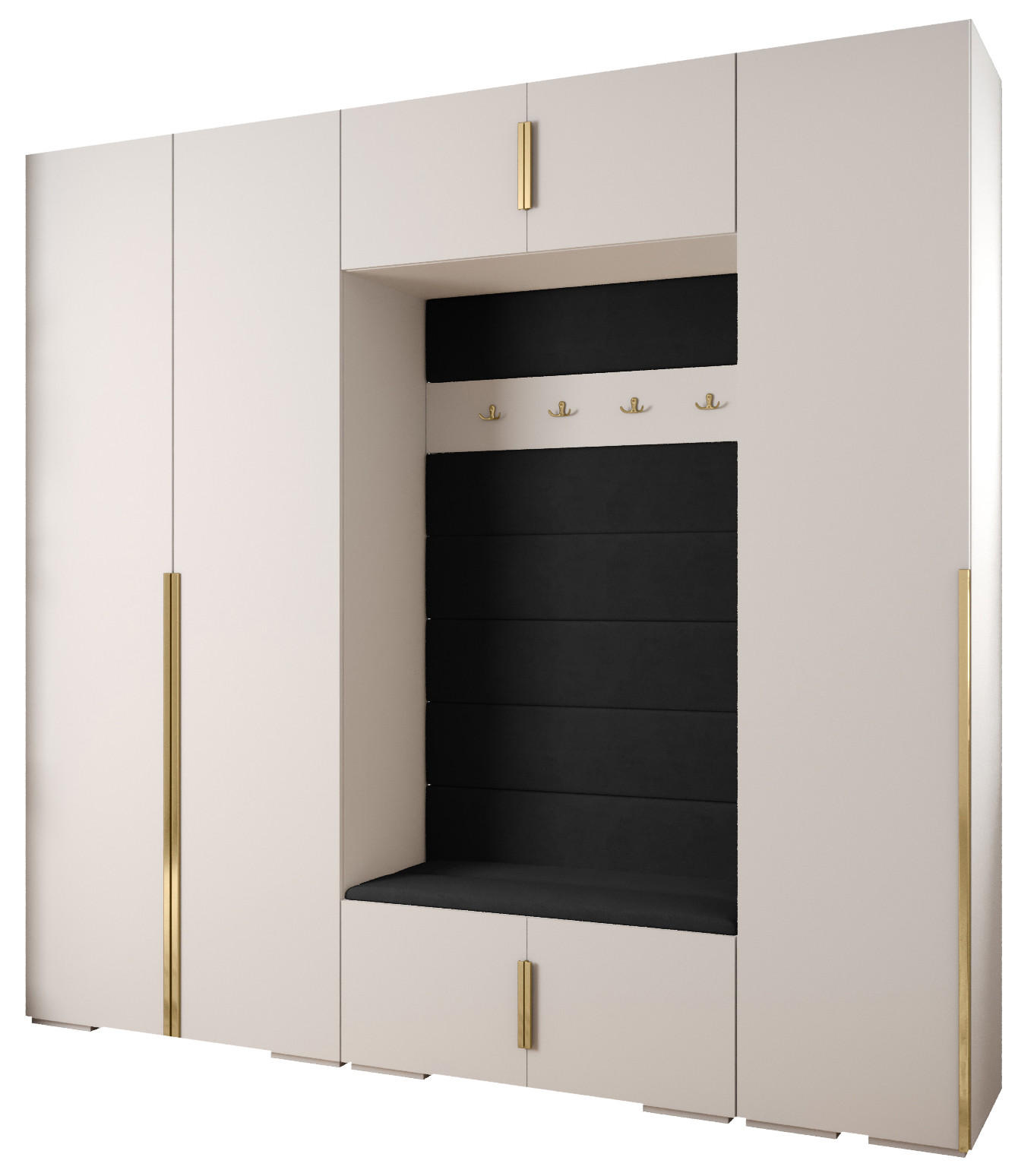 Abiks Möbel Garderoben-Set Weiß, Schwarz, Gold 250x236.7x47 cm