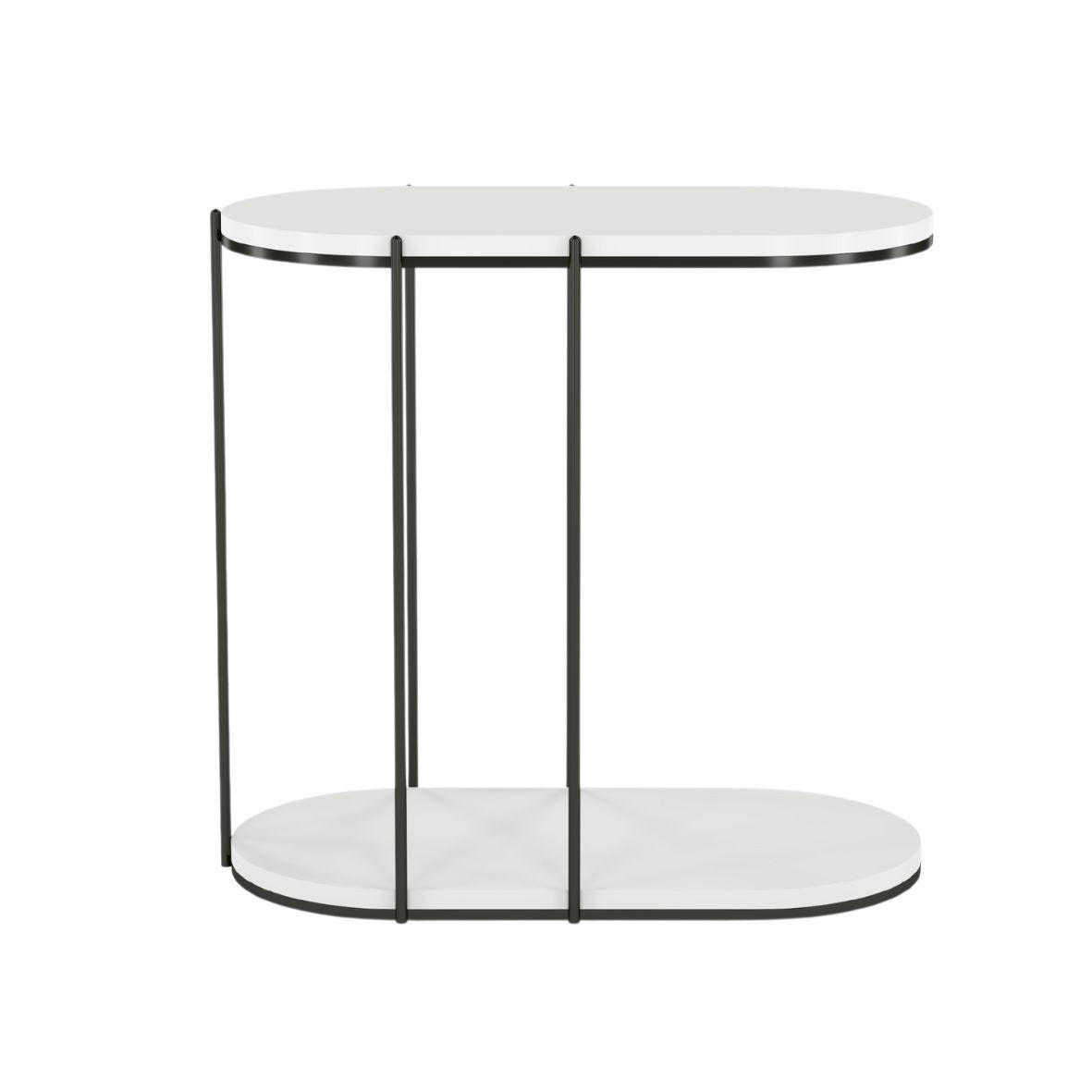 BEISTELLTISCH Loco, Ovaler Tischplatte x 2 mit Schwarz Metallgestell / Weiß - Schwarz/Weiß, Holzwerkstoff/Metall (34/64/60cm) - Skandica