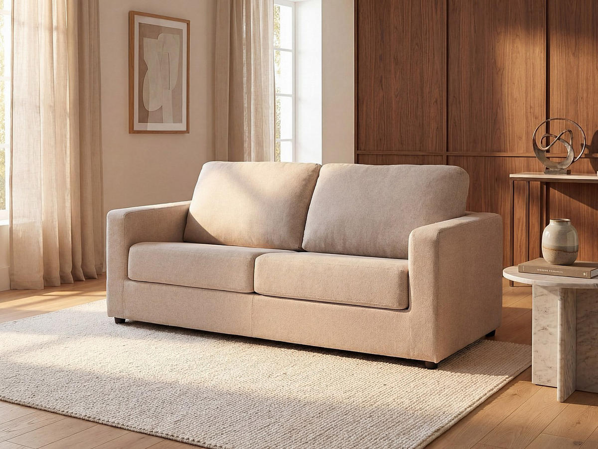 SCHLAFSOFA - 3 Personen - stoff - beige Doneto - Beige, Textil (194/90/223cm) - Vente-Unique