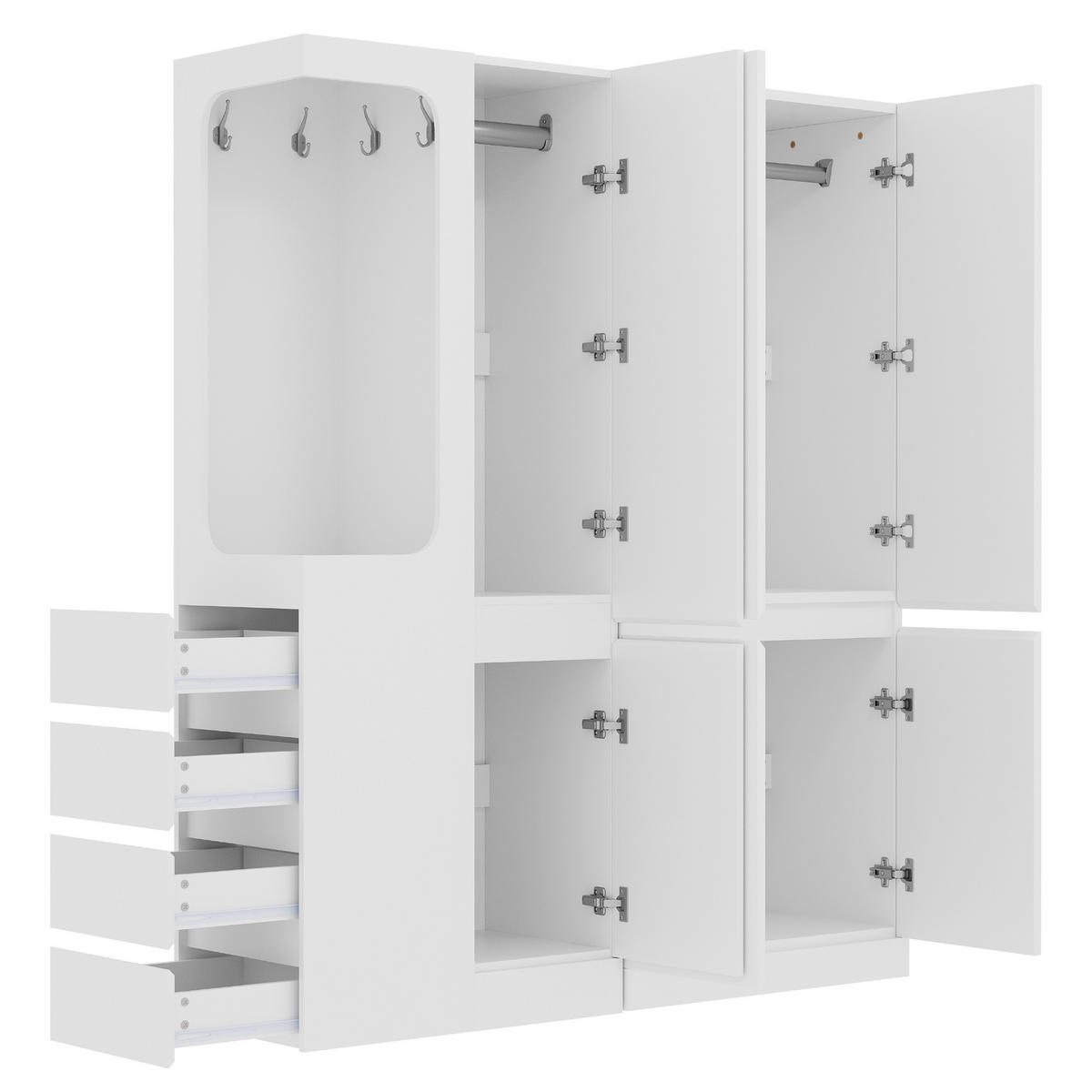 KLEIDERSCHRANK 140x40x170cm Schubladen Stauraum Weiß Links - Weiß, Holz (140/170/40cm) - FLIEKS