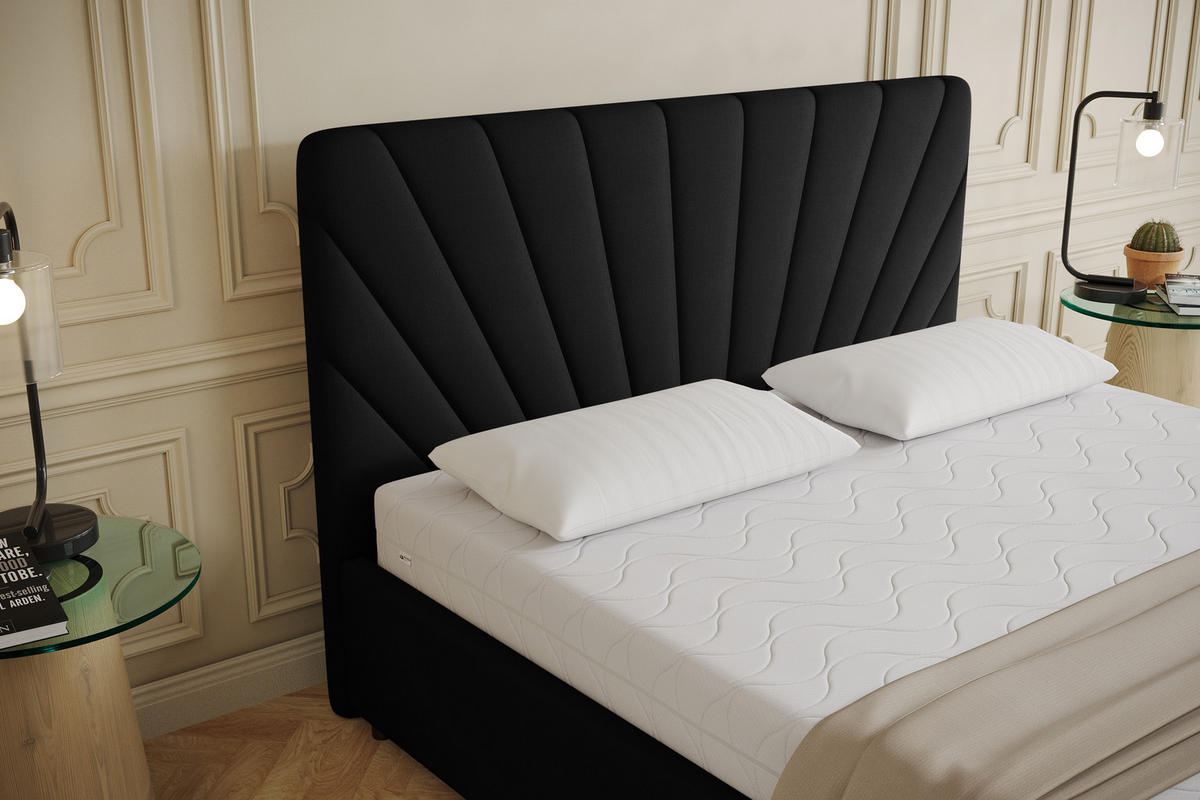 POLSTERBETT Ray 160 x 200 cm mit Bettkasten, Lattenrost und Taschenfederkernmatratze Pocket mit Kokosmatte - Schwarz - Schwarz, Holz (160/200cm) - Panda Möbel