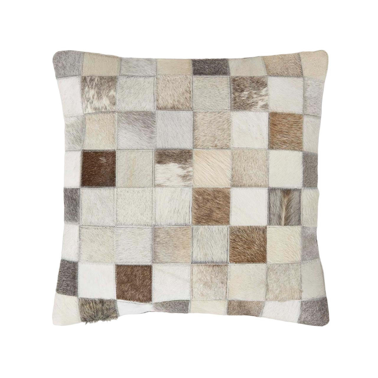 PATCHWORK-KISSEN Fell & Leder 45/45 cm kariert - Multicolor, Leder/Textil (45/45cm) - Homescapes