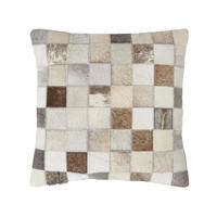 PATCHWORK-KISSEN Fell & Leder 45/45 cm kariert - Multicolor, Leder/Textil (45/45cm) - Homescapes