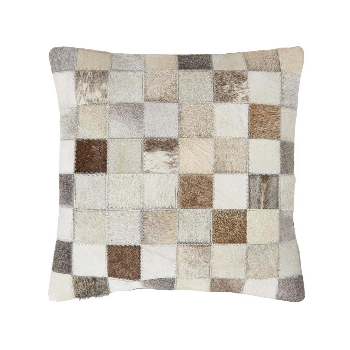 PATCHWORK-KISSEN Fell & Leder 45/45 cm kariert - Multicolor, Leder/Textil (45/45cm) - Homescapes