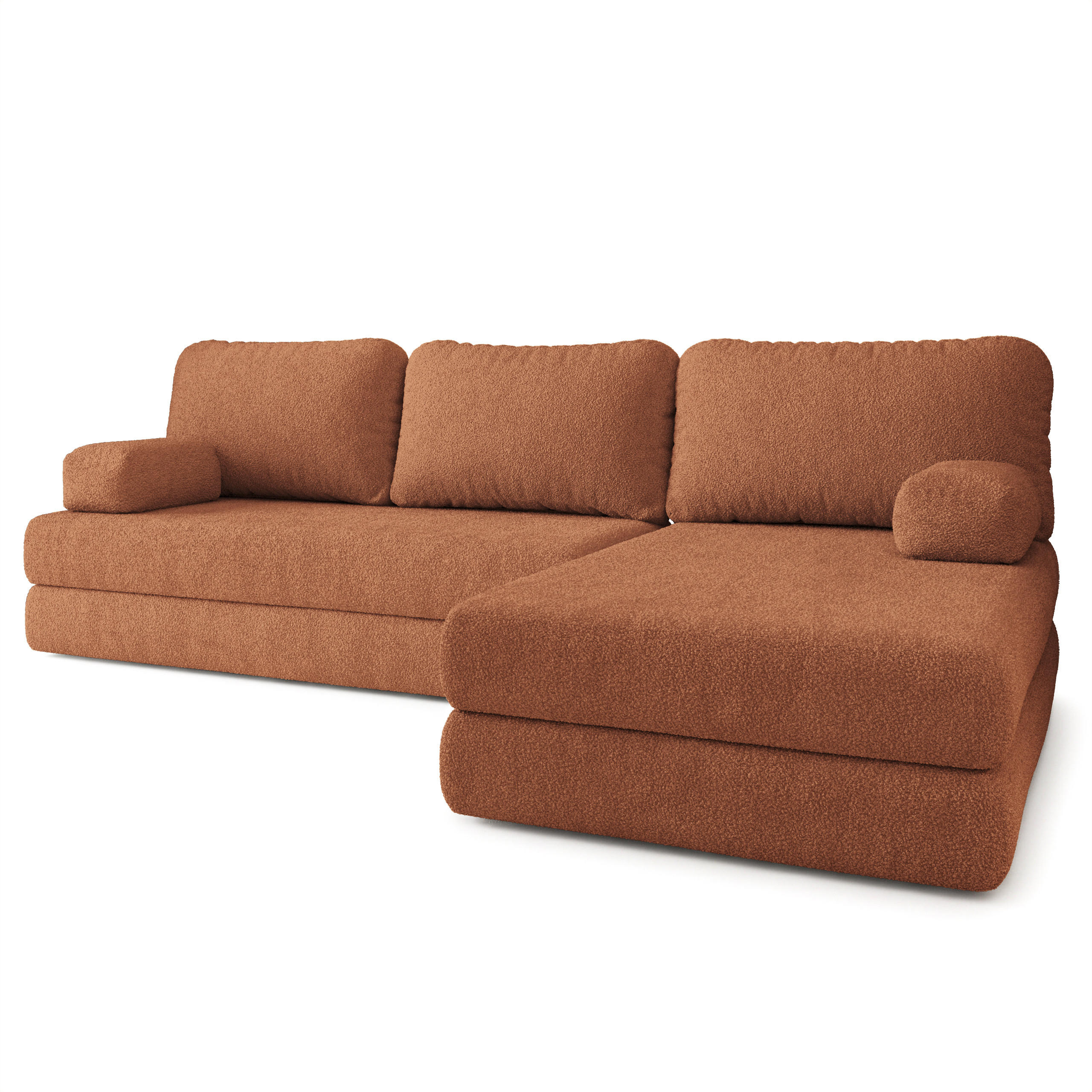 ECKSOFA LEA modulares Boneless Sofa mit Schlaffunktion Orange Boucle-Stoff - Orange, Textil (270/160cm) - MASSENO