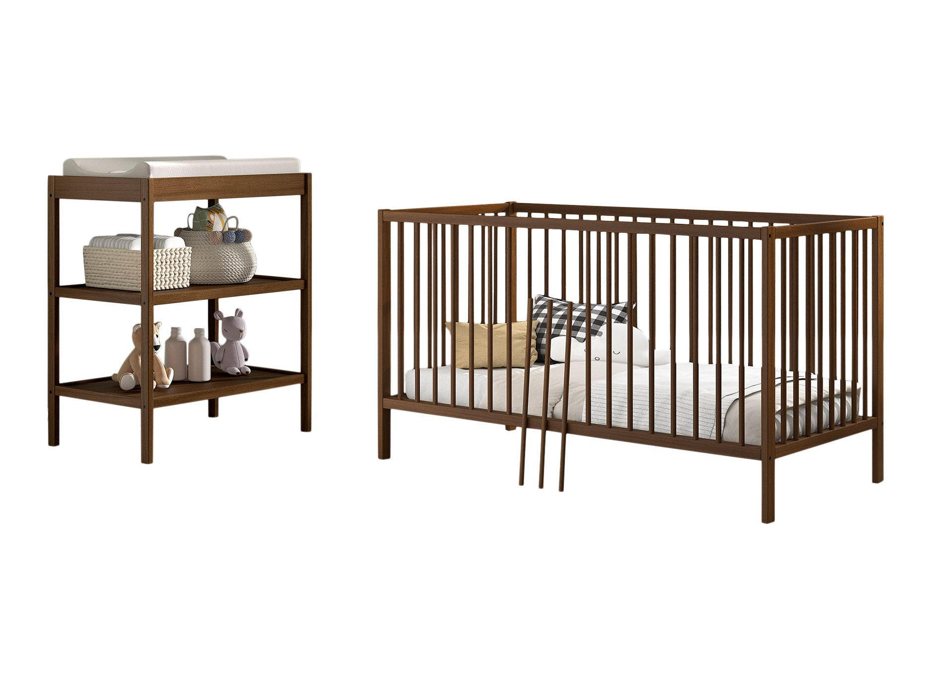 BABYZIMMER SET Keira mit Baby-/Juniorbett Wickelkommode Buche nussbaum - Weiß, Holz (84/76/144cm) - 58aufmkessel