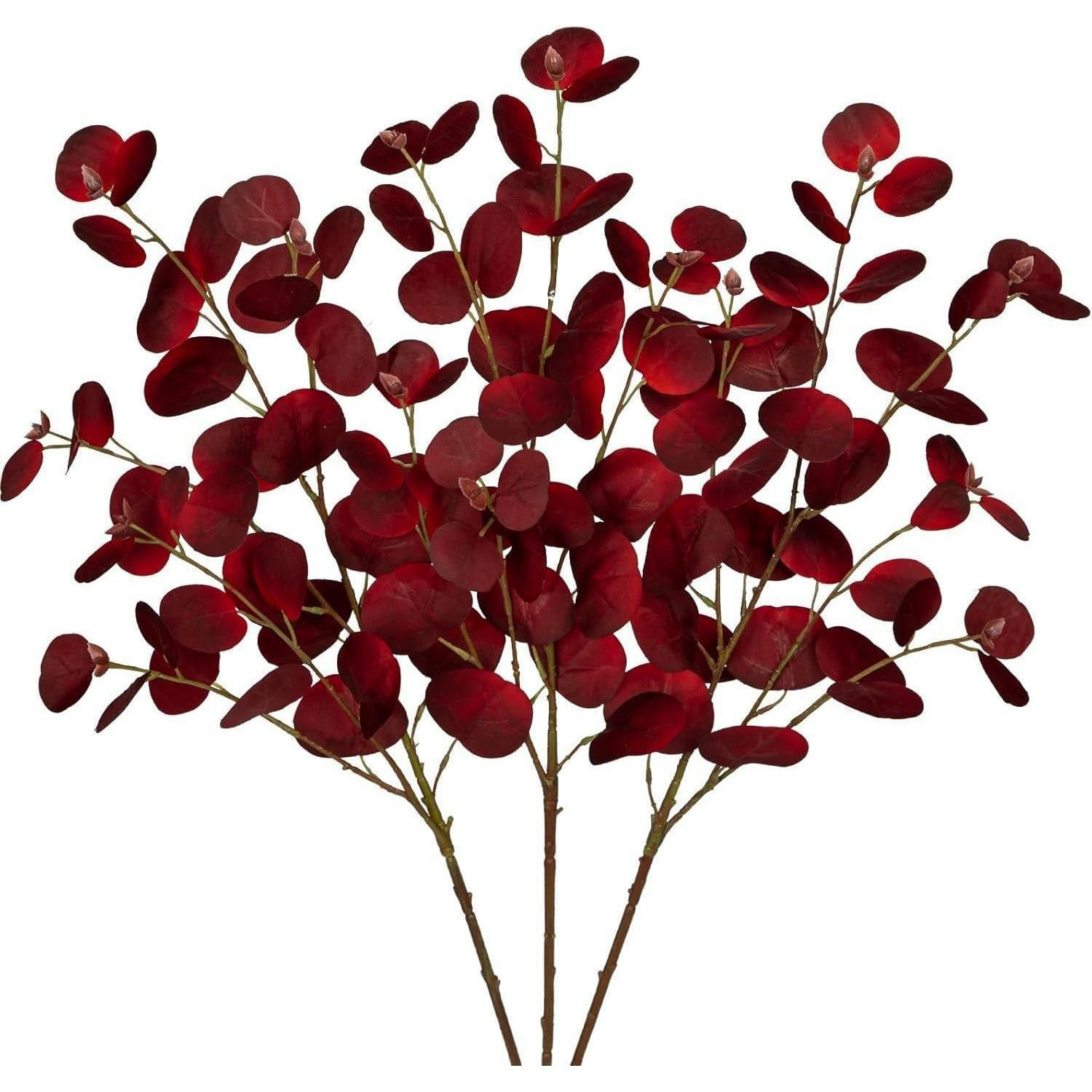 KUNSTPFLANZE Eukalyptuszweig 3er Set Dunkelrot 81 cm - Bordeaux, Kunststoff (81cm)
