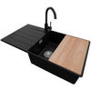 GRANITSPÜLE Kopenhagen, 2-er set Schwarz 90/50 cm 1 Becken + Küchenarmatur 32/20 cm + Ablauf-Set + Schneidebrett ab 60er Unterschrank - Chromfarben/Beige, Kunststoff (90/20/50cm) - Primagran