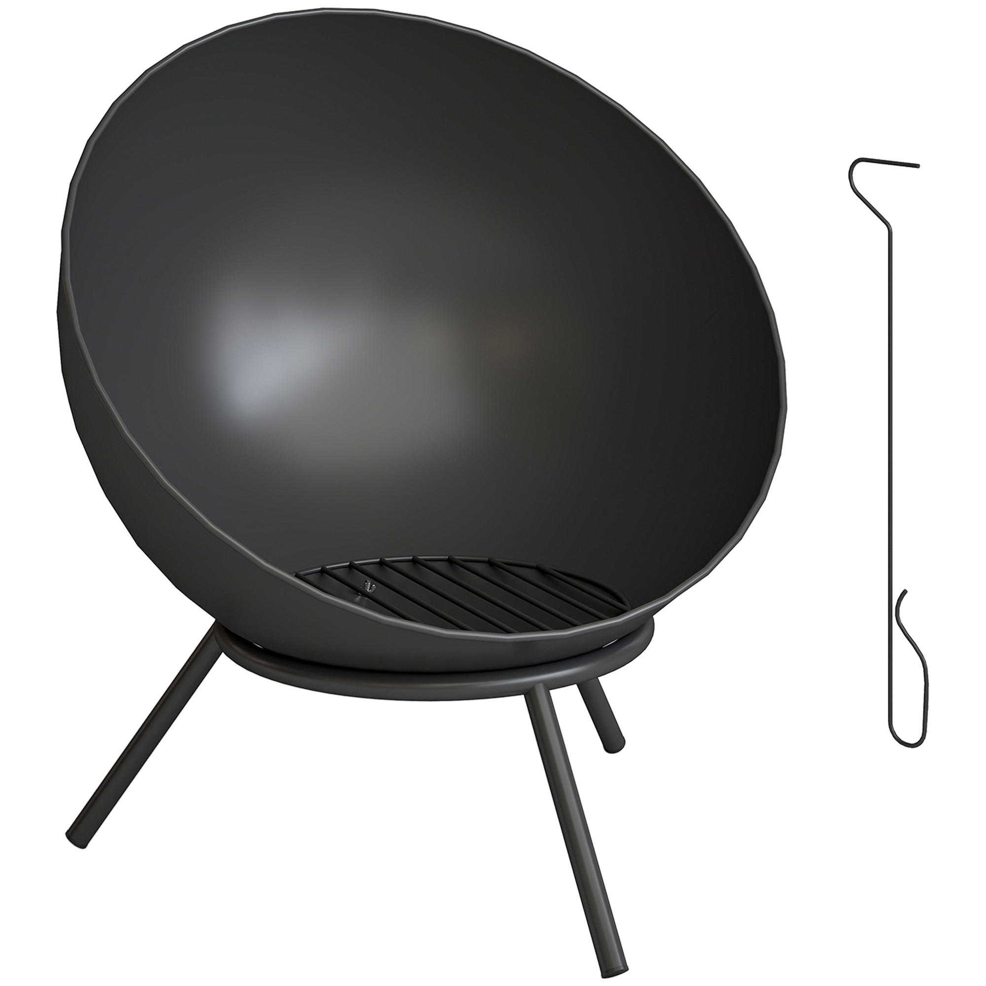 FEUERSTELLE mit Schürhaken Metall Schwarz - Schwarz, Metall (53/66/60cm) - Outsunny