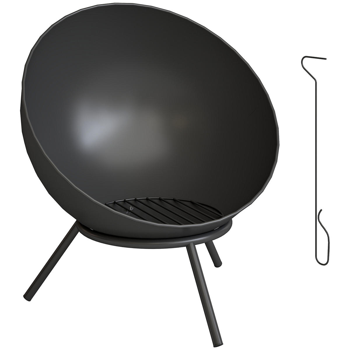 FEUERSTELLE mit Schürhaken Metall Schwarz - Schwarz, Metall (53/66/60cm) - Outsunny