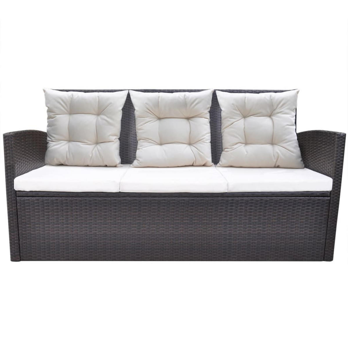 GARTEN-ESSGRUPPE 6-TLG MIT AUFLAGEN POLY RATTAN BRAUN - Creme/Braun, Naturmaterialien/Textil - vidaXL