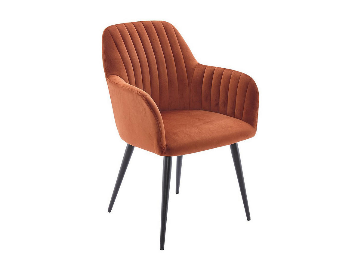 STUHL mit Armlehnen 6er-Set - Samt und schwarzes Metall - Terracotta - ELEANA - Braun, Textil (59/82/58cm) - Vente-Unique