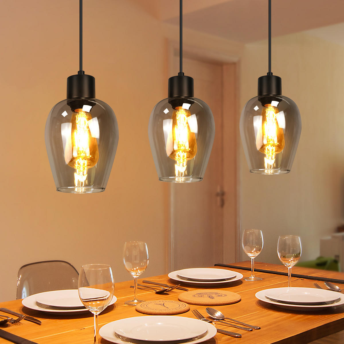 PENDELLEUCHTE Robert 48/5/120 cm - Schwarz, Glas (48/5/120cm) - ZMH