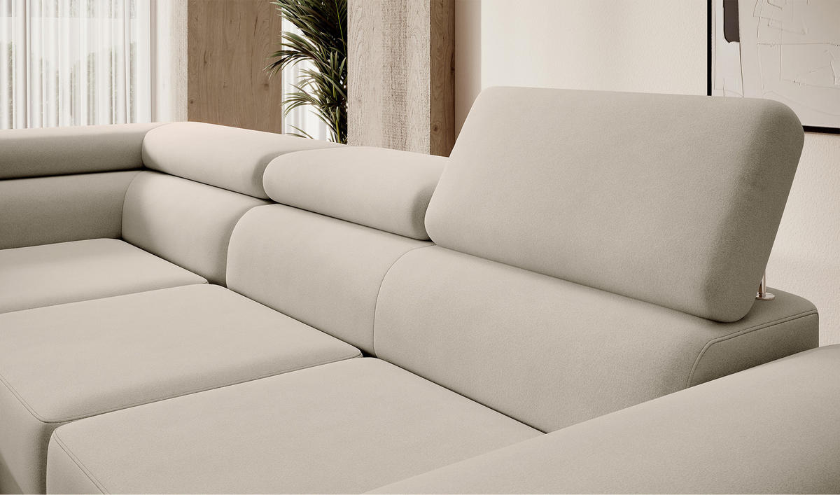 ECKSOFA Stevil Graubeige Velours - Greige/Silberfarben, Textil/Metall (275/203cm) - Selsey