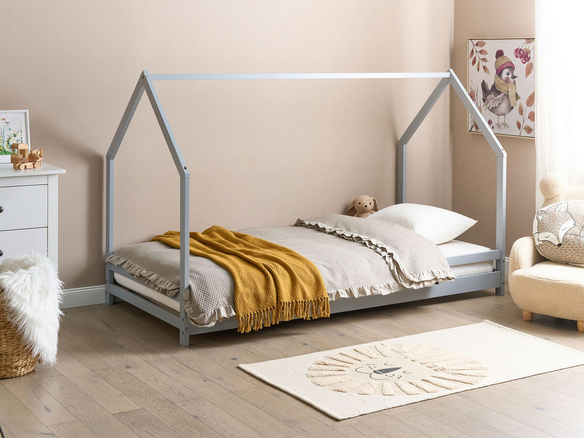 KINDER-HAUSBETT Grau 90-200 cm Appy - Grau, Holz (90/200cm) - Beliani