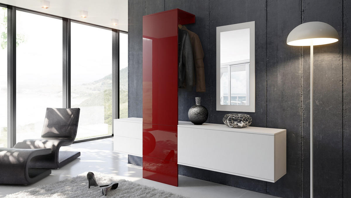GARDEROBE Carlton Paneel in Bordeaux Hochglanz - Bordeaux, Holzwerkstoff (208/193/35cm) - Vladon