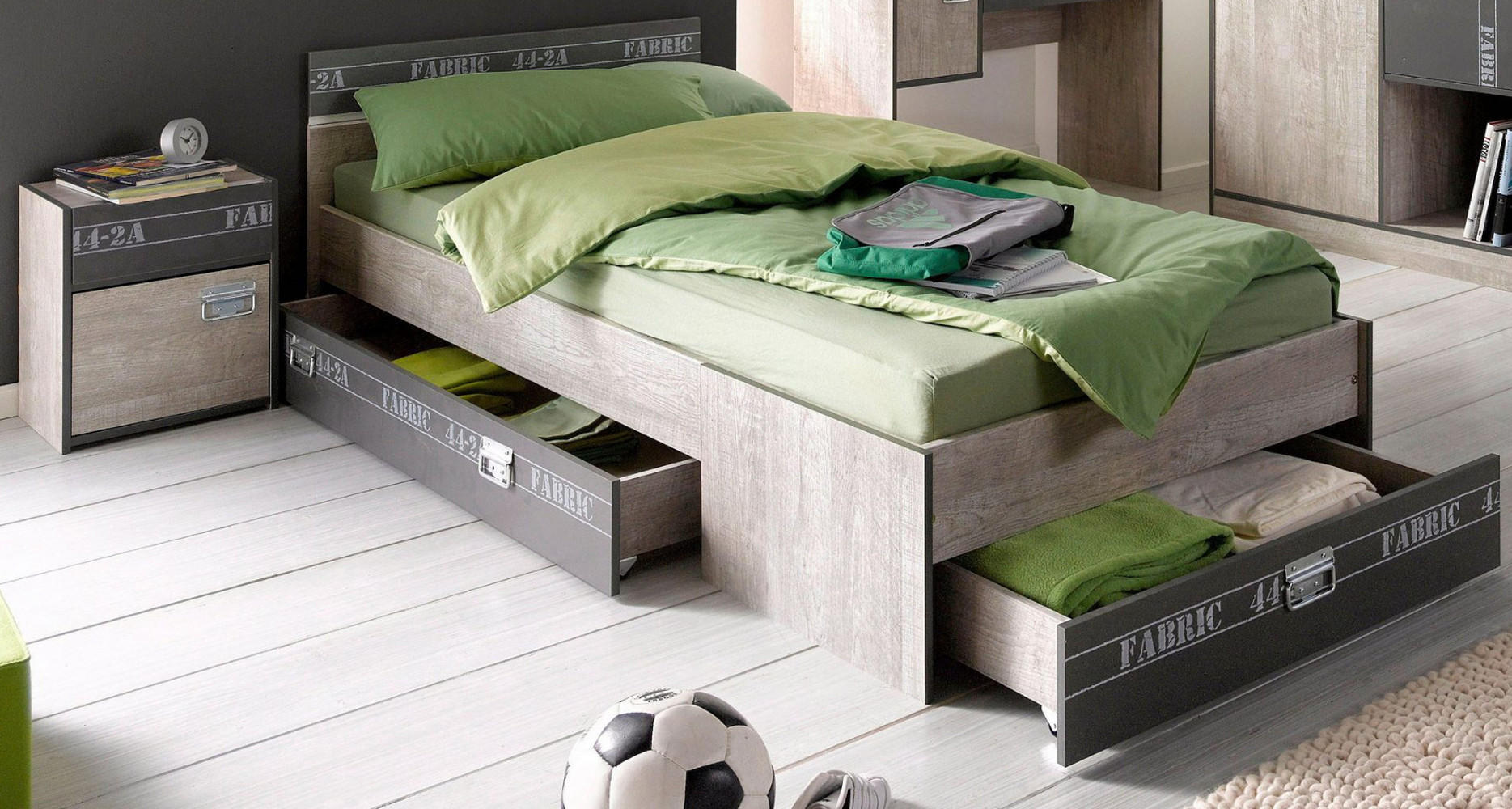 KINDERZIMMER Komplett-Set 5-tlg Kleiderschrank Schreibtisch Bett 90x200 - Chromfarben/Eschefarben, Holz/Holzwerkstoff (160/182/51cm) - Parisot Meuble