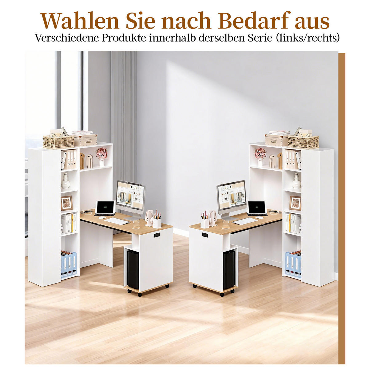 KLAPPBARER SCHREIBTISCH 2-in-1 Bücherregal USB Steckdose weiß links - Weiß, Holzwerkstoff (105/30/160cm) - FLIEKS
