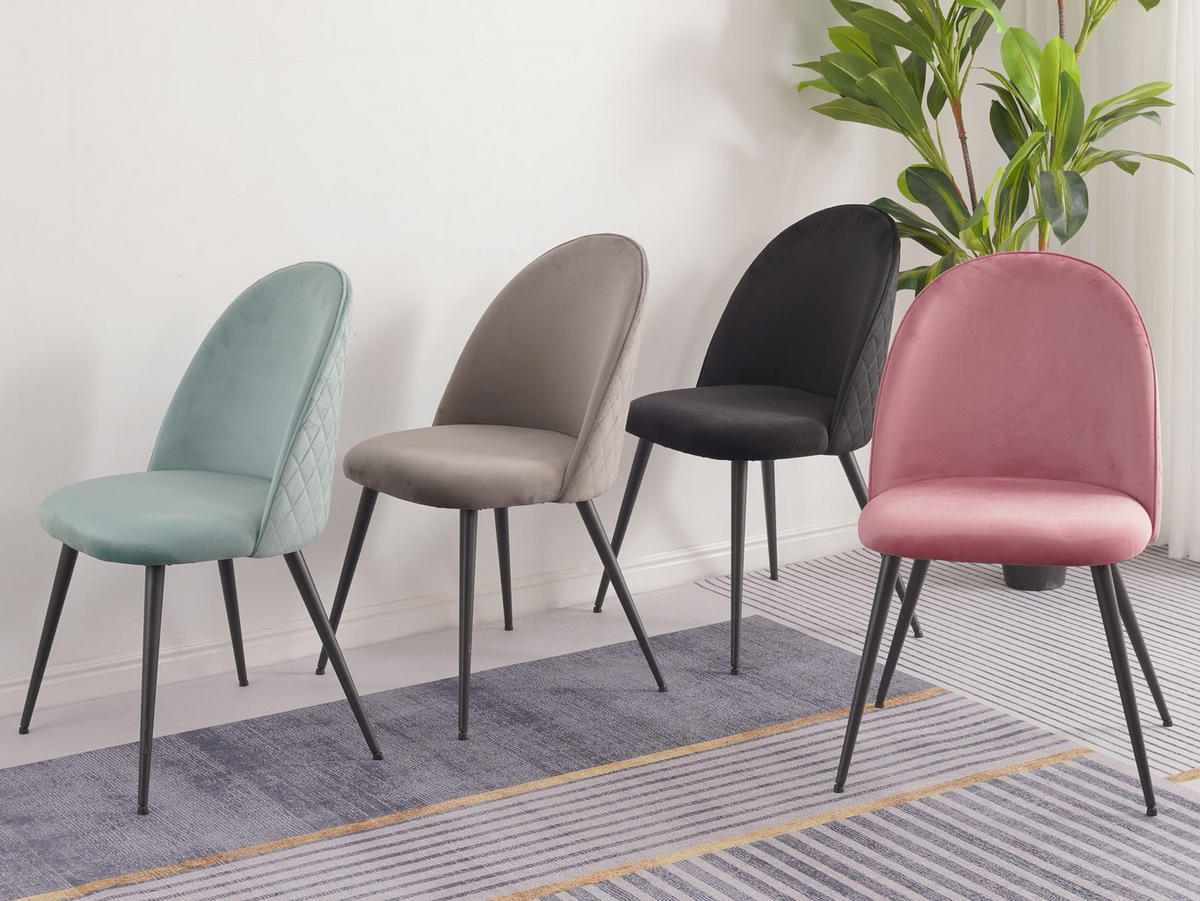 STUHL CAPO Samtbezug Metallbeine 4er Set Rosa - Rosa, Textil/Metall (53/84/44cm) - Albatros