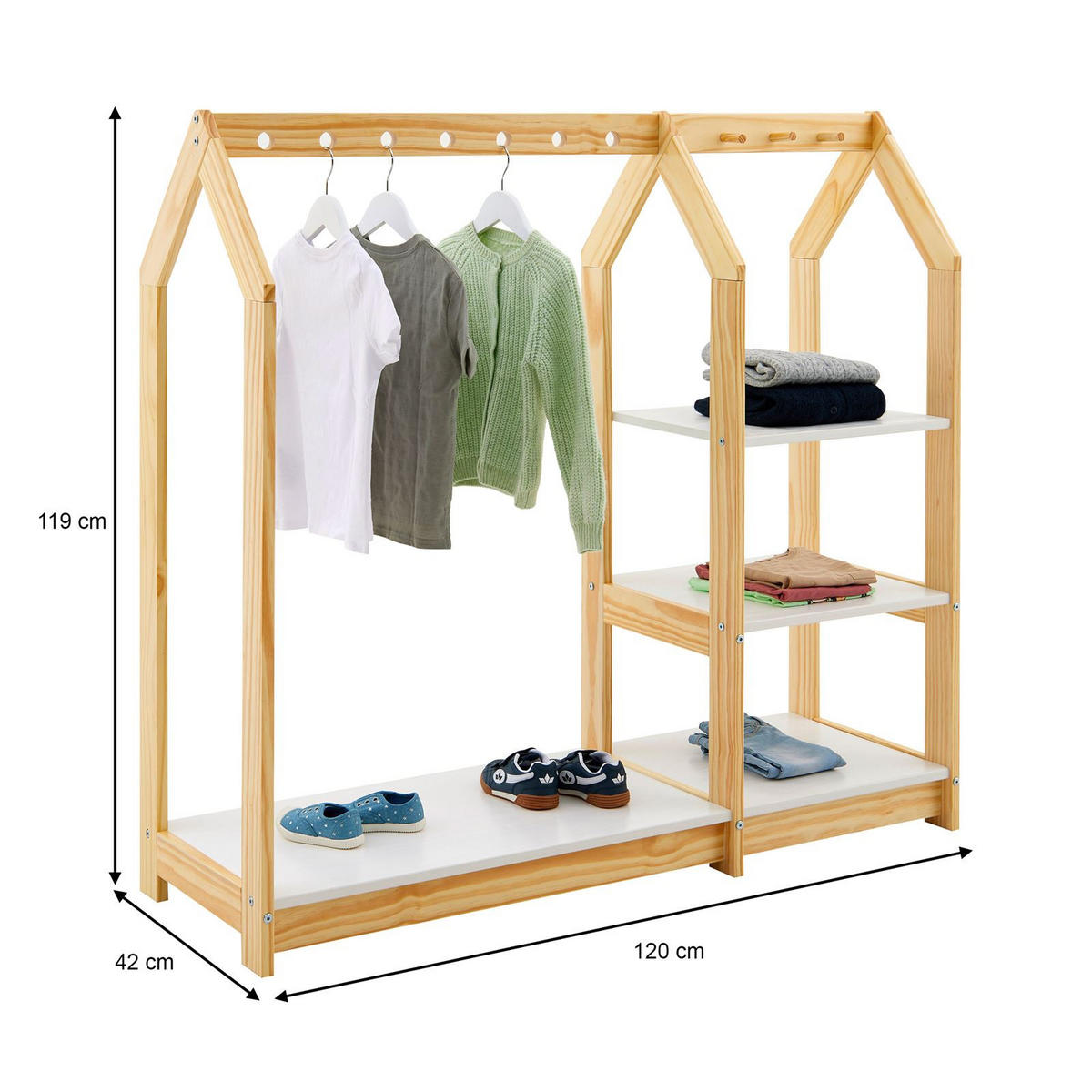 KLEIDERSTÄNDER SALLY natur/weiß - Naturfarben/Weiß, Holz (120/118/42cm) - IDIMEX