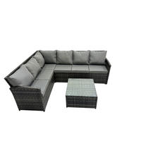 GARTENGARNITUR mit Ecksof,Couchtisch Polyrattan Dunkelgrau 6-Sitzer - Dunkelgrau/Grau, Glas/Kunststoff - Fimous