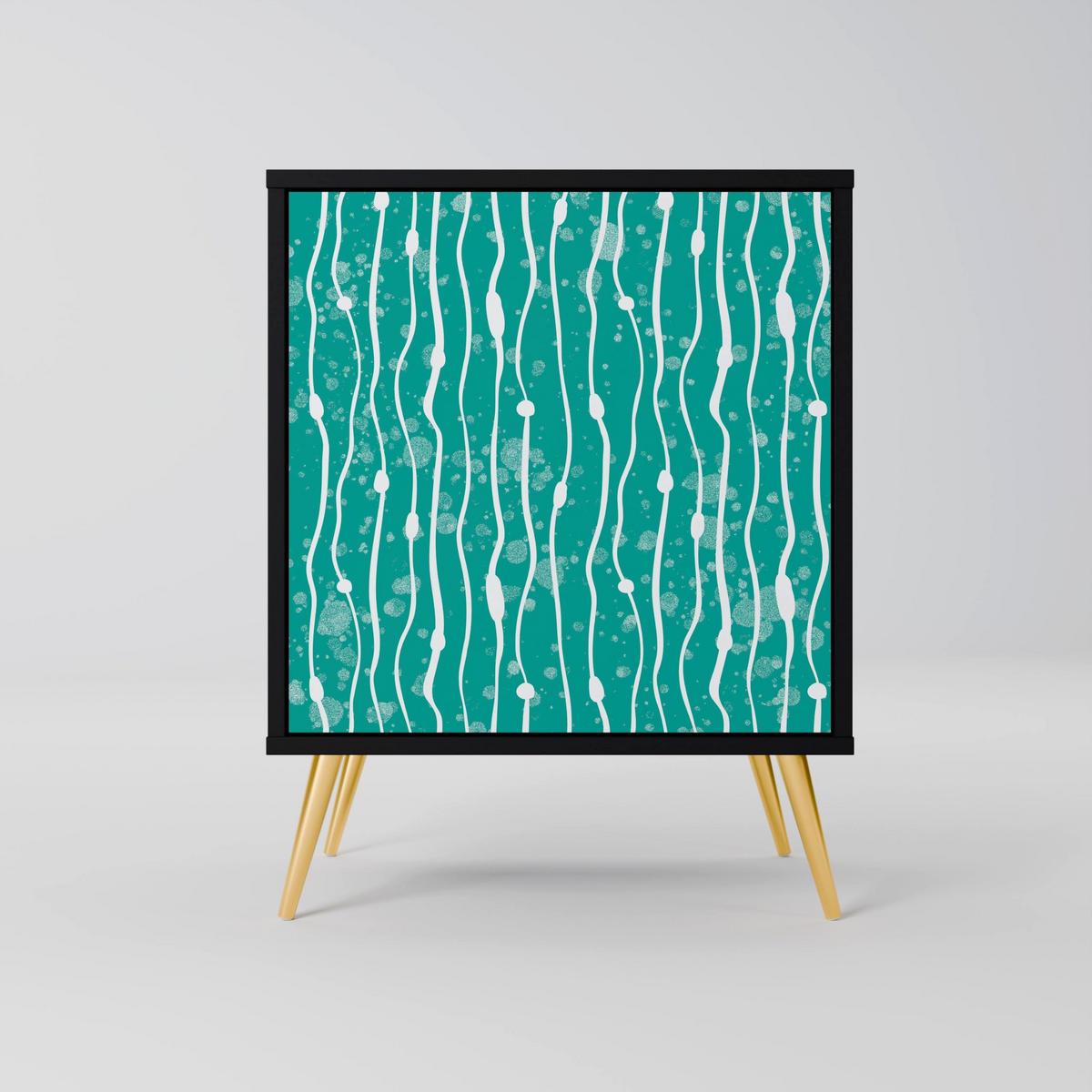 SIDEBOARD TURQUOISE RAIN, Schwarz, 57,5x42x72,5 cm, Schwarze Metallfüße - Multicolor/Schwarz, Holzwerkstoff/Metall (57.5/72.5/42cm) - SpaceRebels