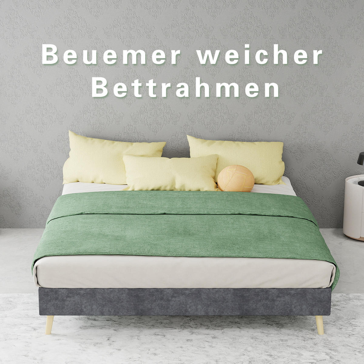 RAHMENBETT 140/200 cm in Grau Stoff Modernes Bettgestell aus Metall im minimalistischen Design - Naturfarben/Grau, Holzwerkstoff/Textil (140/200cm) - STILVORA