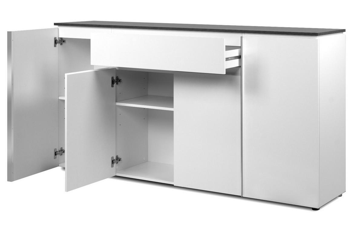 SIDEBOARD weiß Glanz, grau 178 cm, Kommode mit 6 Fächern - Chromfarben/Silberfarben, Holzwerkstoff/Kunststoff (177.5/92/40cm) - Furn.Design