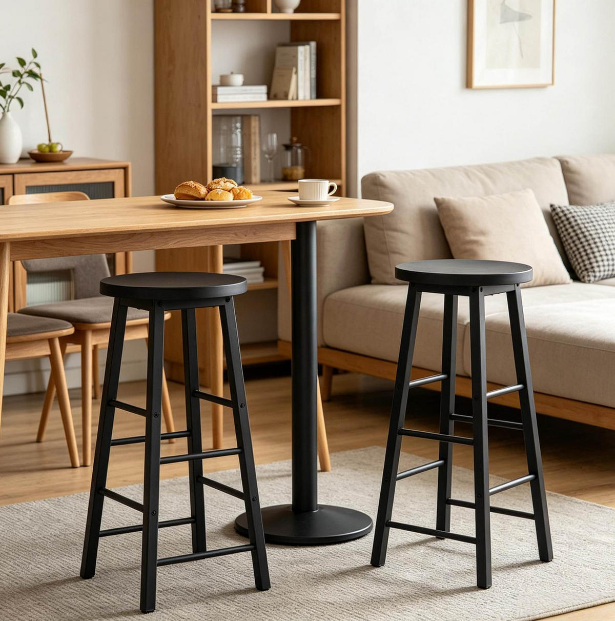 BARHOCKER Set 2 mit Fußstütze Schwarz Metall - Schwarz, Metall (30/71/30cm) - MIVRAY