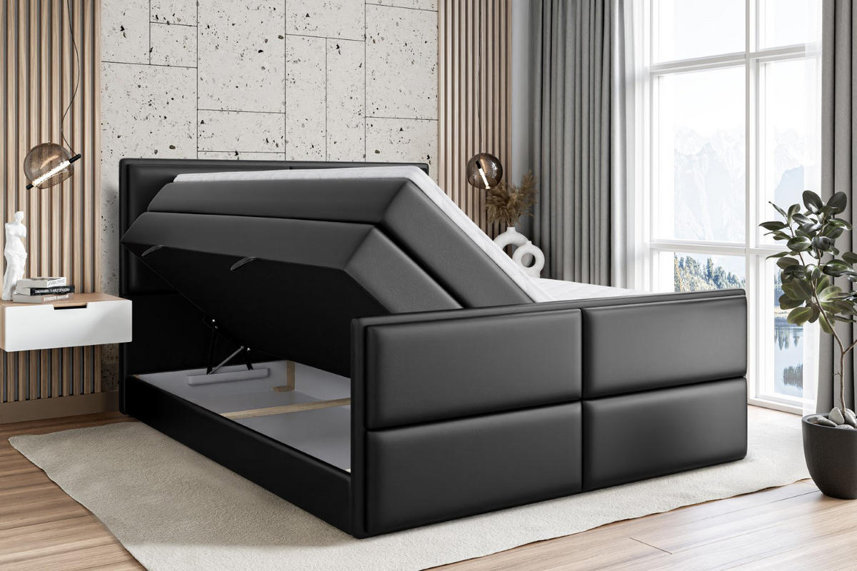 BOXSPRINGBETT AURA-Z KING - 160 x 200 - H3/H4 - Schwarz Hochglanz - Schwarz Hochglanz, Holzwerkstoff (160/200cm) - ALTDECOR