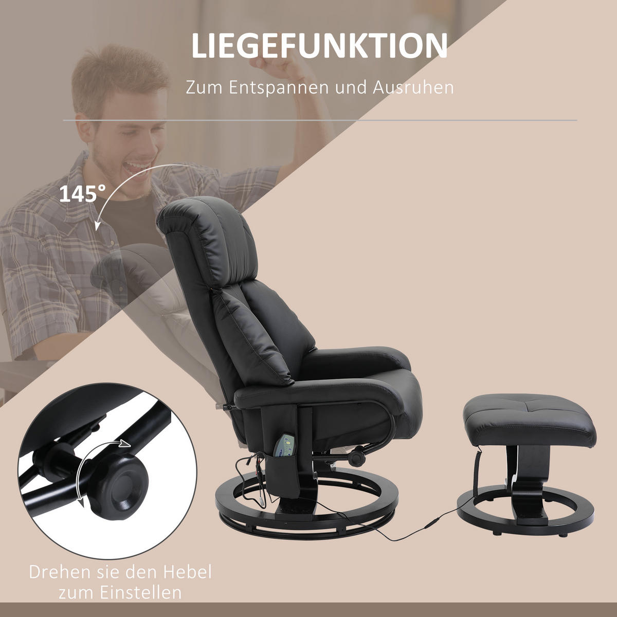 MASSAGESESSEL, Schwarz, Kunstleder - Schwarz, Leder (80/102/76cm) - HOMCOM