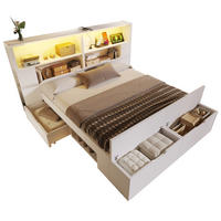 HOLZBETT 140/200 cm mit LED-Beleuchtung, USB-C/USB-Anschlüssen, Stauraum, Bettbank und Schubladen, Weiß - Weiß, Holzwerkstoff (140/200cm) - Redom