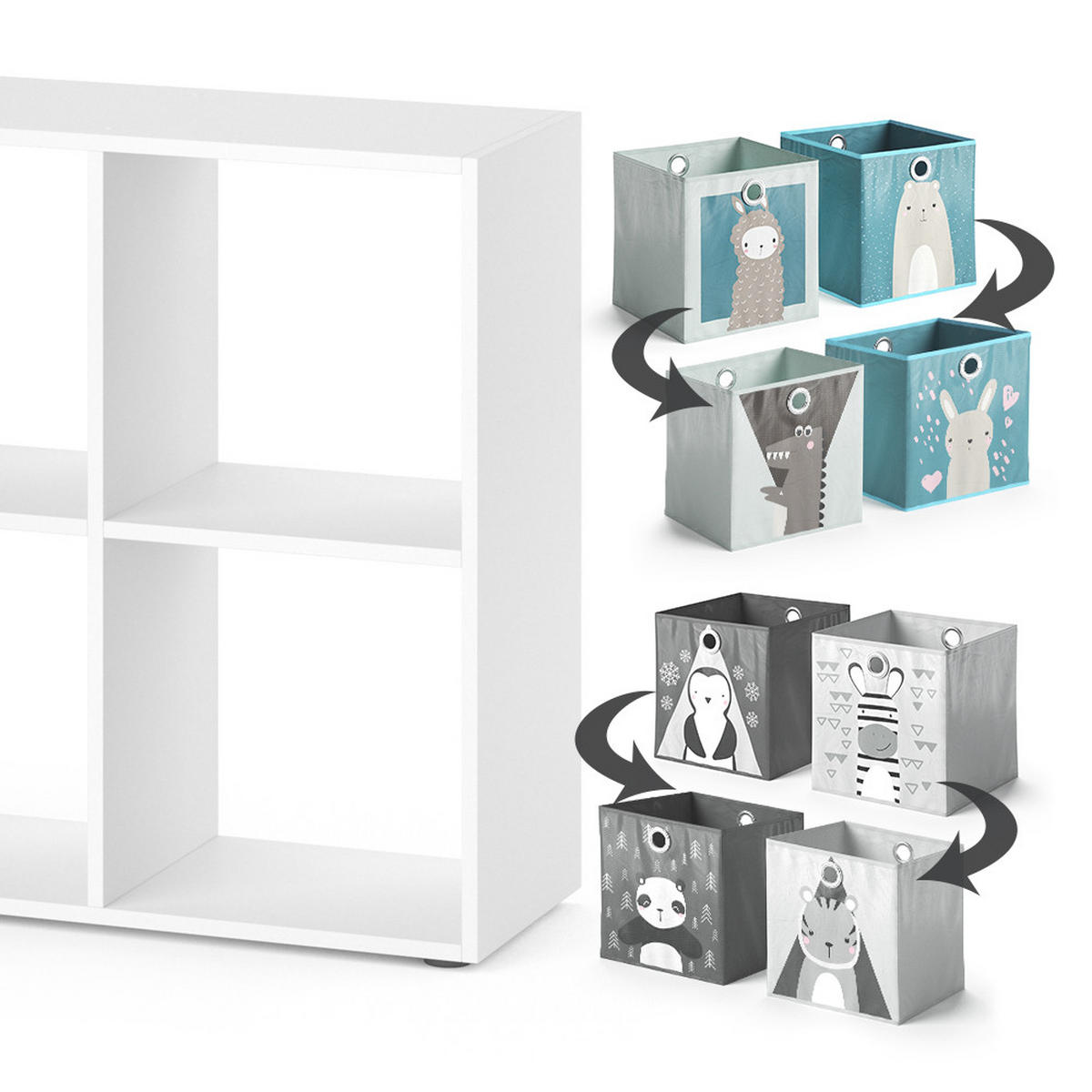 KINDERREGAL Weiß 72 x 107.8 cm mit 6 Faltboxen - Weiß, Holzwerkstoff (72/107.8/29cm) - Vicco