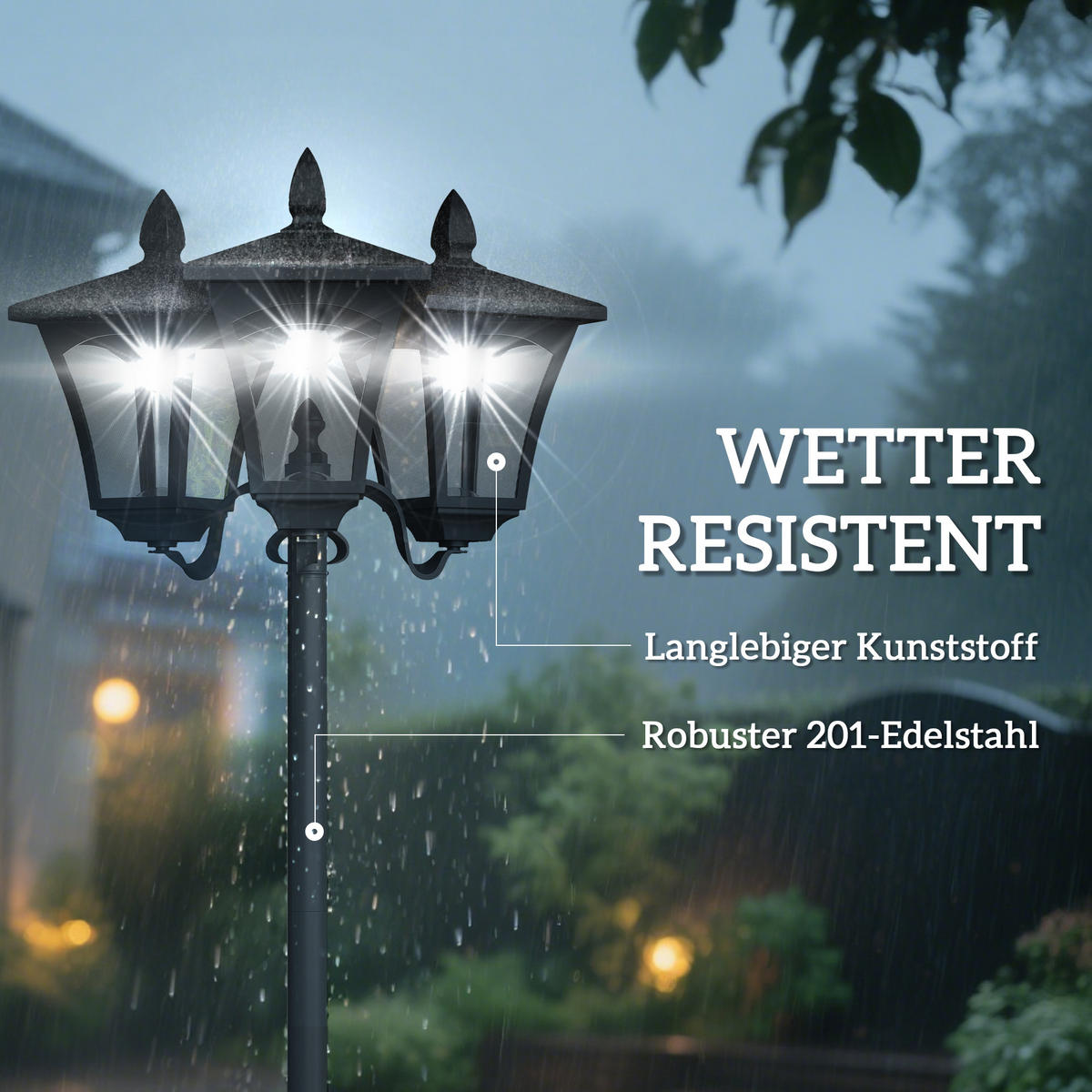 SOLAR Gartenlaterne mit 3 flammig Solarlaterne mit LED 120 Lumen IP44 Kunststoff - Schwarz, Metall (51.5/47/182.5cm) - Outsunny