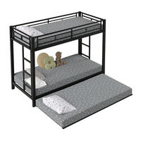 ETAGENBETT aus Metall 90x200 cm Schwarz mit Ausziehbett und hohem Sicherheitsgeländer, EN747-konform - Schwarz, Metall (90/200cm) - Modfu