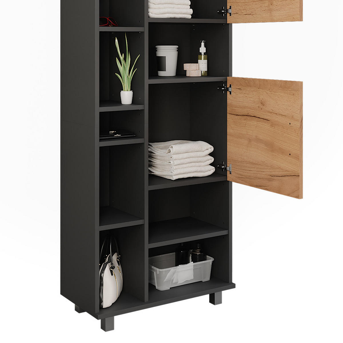 HOCHSCHRANK Ilias Anthrazit/Goldkraft Eiche 60.2 x 190 cm - Honigeiche/Anthrazit, Holzwerkstoff (60.2/190/30cm) - Vicco