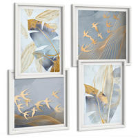BILDER SET 4er Set - 50x50 cm & 40x60 cm Weißer Rahmen - Blaubeige Blätter im Hintergrund - Weiß, Kunststoff (50/50cm) - TULUP