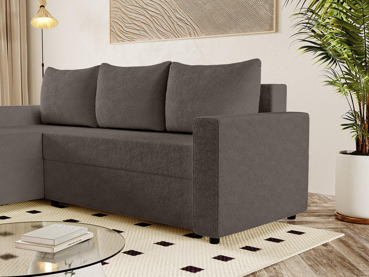 ECKSOFA Goka Lux L mit Schlaffunktion und 2 Bettkästen, Braun - Braun, Textil (230/146cm) - Fedve