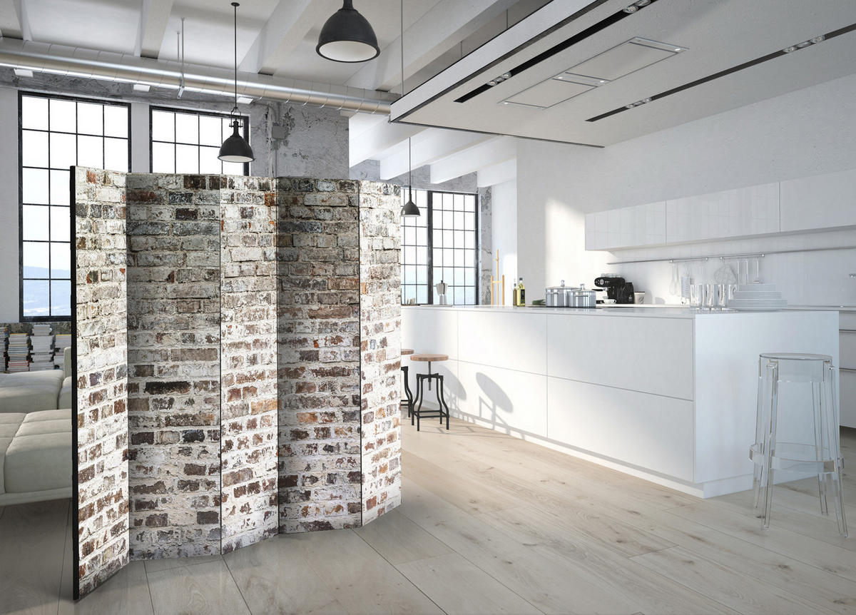 PARAVENT Beidseitig Bedruckter 5-tlg 225x172 cm Lichtstruktur - Grau, Holz/Textil (225/172/3cm) - Muralo