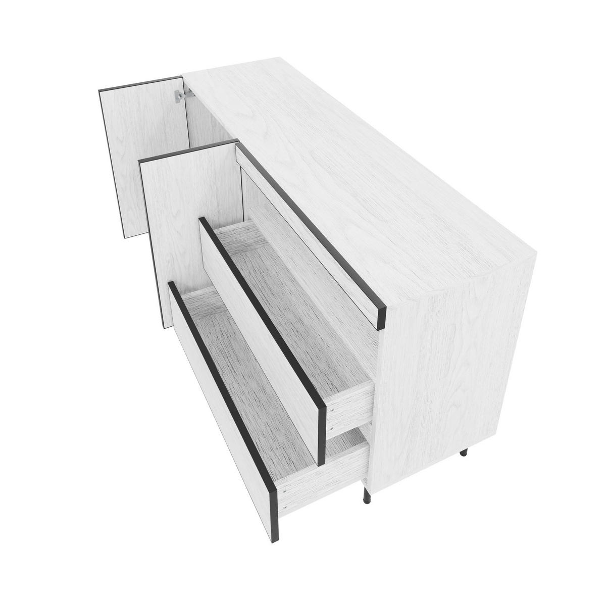 SIDEBOARD aus Spanplatte 140x42x77 cm Weiß mit Schubladen, Türen und offenen Fächern - Weiß, Holzwerkstoff (140/77/42cm) - IVMEU