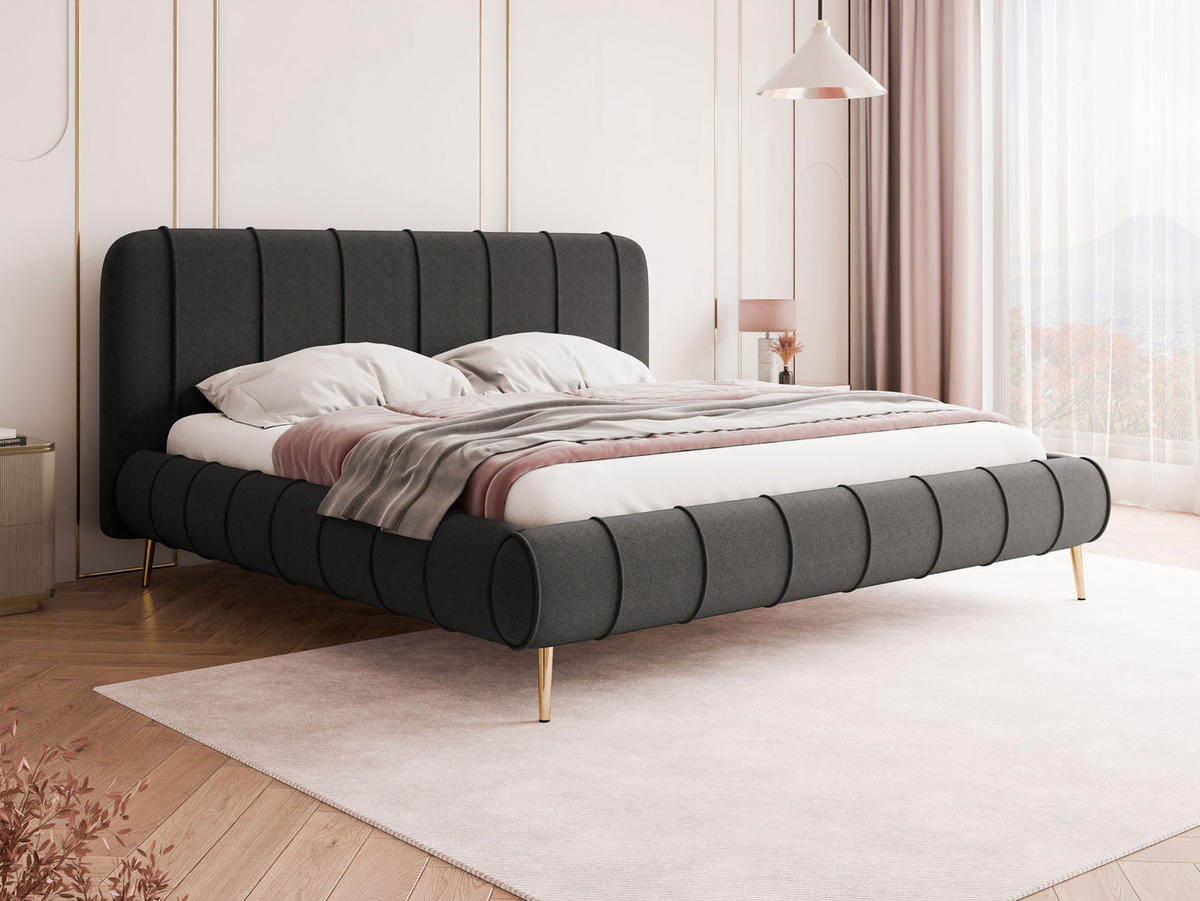 POLSTERBETT Slim XI mit Füße - Dunkelgrau/Goldfarben, Holz/Holzwerkstoff (200/200cm) - MIRJAN24