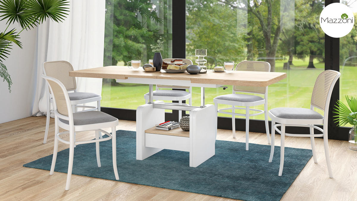 COUCHTISCH rechteckig Sonoma Eiche - Weiß höhenverstellbar ausziehbar - Weiß/Sonoma Eiche, Holzwerkstoff (75/180/75cm) - designimpex