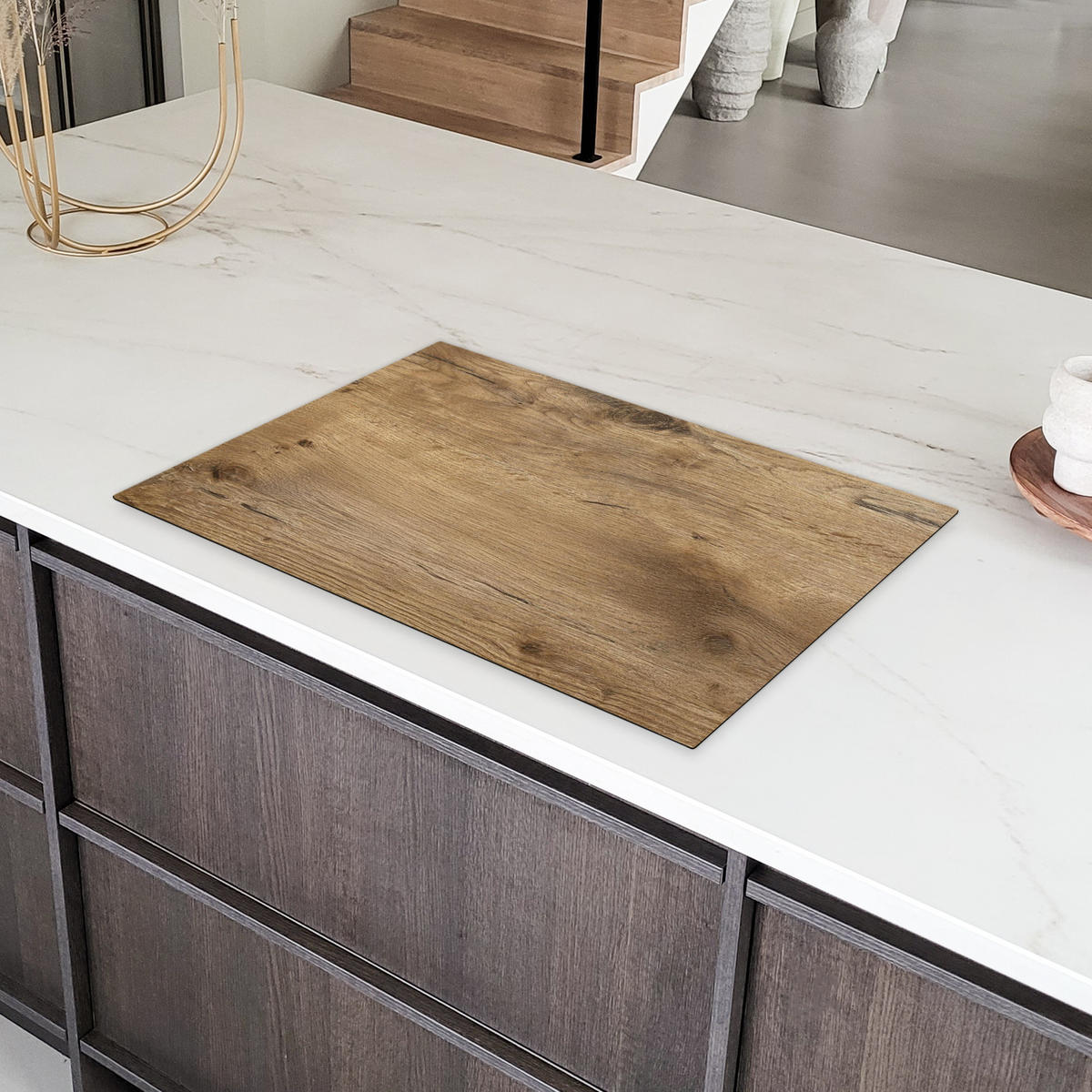 HERDABDECKPLATTE Holz - Braun - Holzoptik Ceranfeldabdeckung 80x52 cm - Eichefarben, Kunststoff (80/52/0.2cm) - MuchoWow