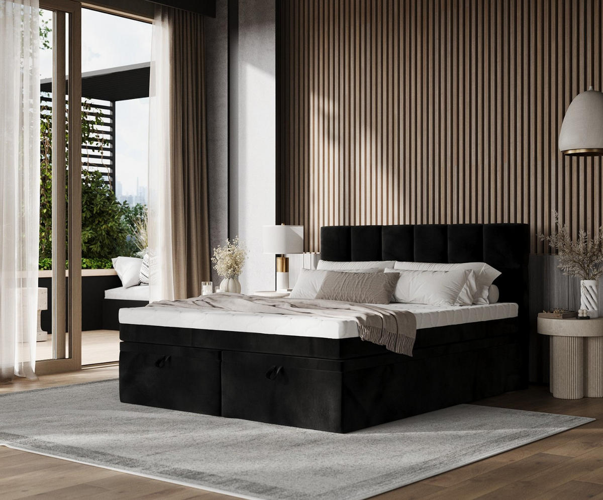 BOXBETT Elano 180/200 cm Schwarz im Kronos Stoff - Schwarz, Holz/Holzwerkstoff (180/200cm) - AltaBeds