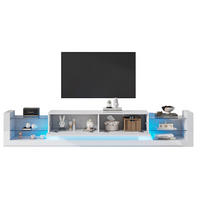 TV-LOWBOARD aus Spanplatte 181x38x38 cm Weiß mit LED-Beleuchtung, Glasfront und 2 Klappschubladen - Weiß, Holzwerkstoff (181/38/38cm) - IVMEU